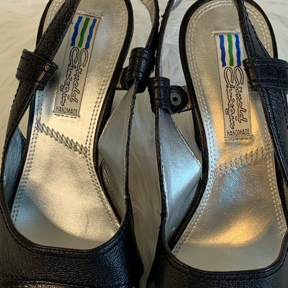 Newton Black Slingback Heels with Peep-Toe - Picture 2 of 8